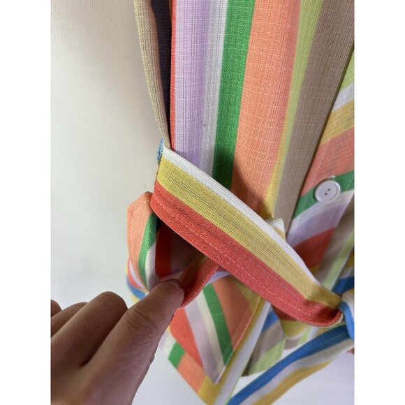 Vintage 70s Rainbow Stripe Belt Wrap Button Shirt Preppy Rockabilly - Picture 3 of 9